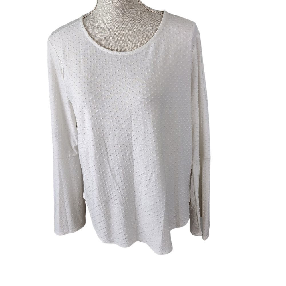 BASIC EDITIONS WOMENS BELL SLEEVES WHITE RAISED DOTS TOP SIZE LARGE